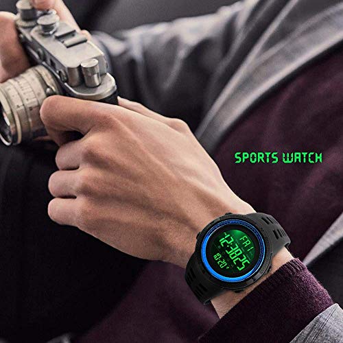 Gosasa Men's Digital Plastic Sports Watch Waterproof Military Stopwatch Countdown Watches for Men (Blue)4