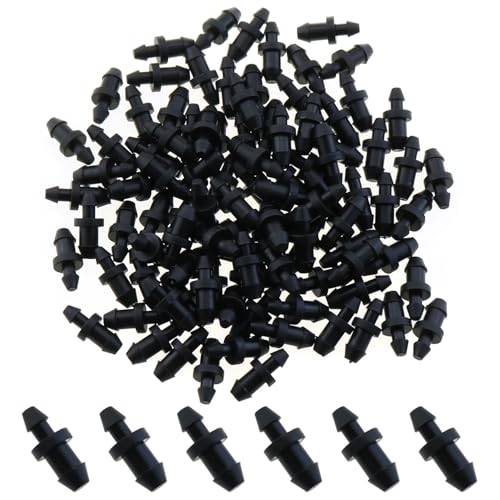 LUORNG 100 tapones de riego por goteo, tapones negros de riego de 1/4 pulgadas, tapón de agujero de cierre de tubo de púas para riego, excavación, hogar, jardín, césped, suministros de fontanería,