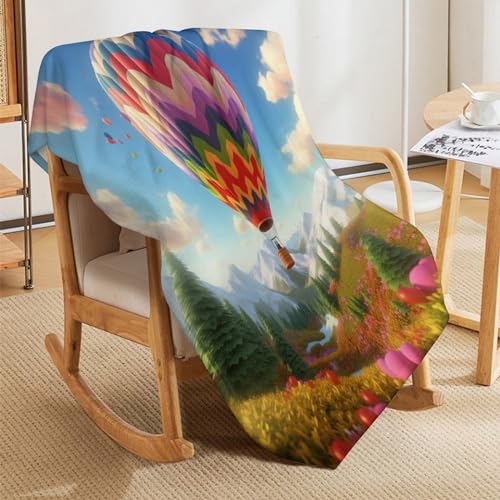 Couverture chaude en flannel motif montgolfière plaid toutes saisons lit 140x180cm