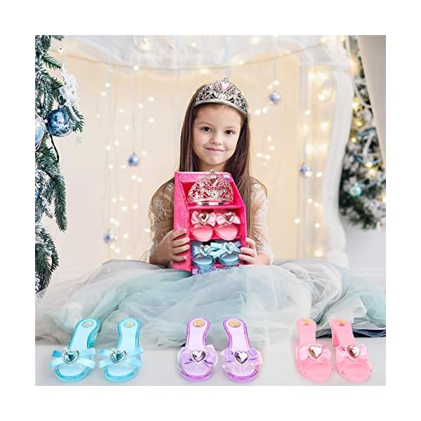 Mastom girls play set! Fashion princess dress up shoes and tiara (3 pairs of shoes + 1 tiara) role play collection for little girls - image 7