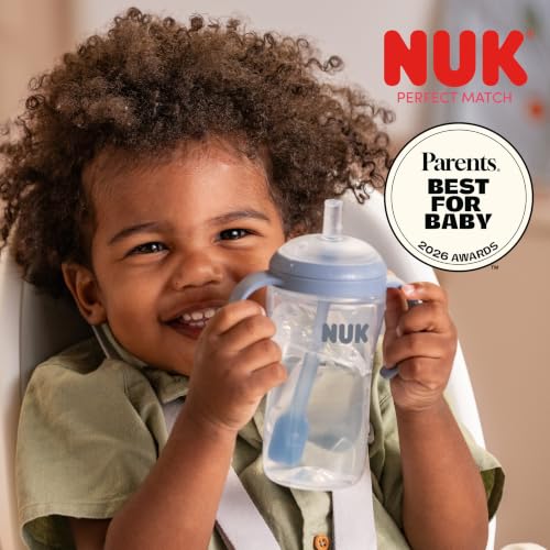 Image of NUK Perfect Match Learner Straw Cup, 8 oz, 2 pack - Soft Straw, Easy-Grip Handles, BPA Free, Spill Proof Transition Sippy Cup