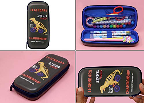 Image of Zest 4 Toyz Dino Pencil Case for Kids Large Capacity Hard Shell Pencil Box with Pen Holder Mesh Pocket Durable Zippered Storage Pencil Pouch for School Boys and Girls- Grey