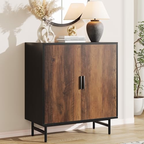 Image of Sideboard Buffet Cabinet with Storage, Kitchen Storage Cabinet with Adjustable Shelf, 2-Door Console Table Accent Cabinet for Living Dining Room, Entryway, Hallway, Credenza, Coffee Liquor Bar, Rustic
