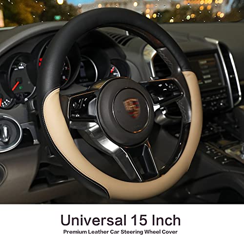 Car Steering Wheel Covers,Microfiber Leather Steering Wheel Covers,Universal 15 Inch Car Wheel Protector For Women Men,Non-Slip Stable Steering Wheel Cover Fit For Most Cars (Beige) #TOP1