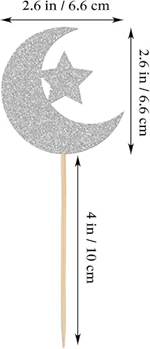 Miniatura 8 de 24 piezas de decoración para cupcakes con purpurina y estrella de luna Eid Mubarak, decoración de pasteles para bodas, cumpleaños, baby shower,