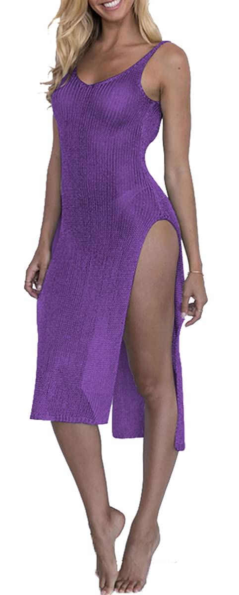 PerZeal Sexy senza maniche costume da bagno coprire Ups puro Crochet Plus Size Beach Bikini vedere attraverso costumi da bagno Maxi abiti, 5333viola, XX-Large