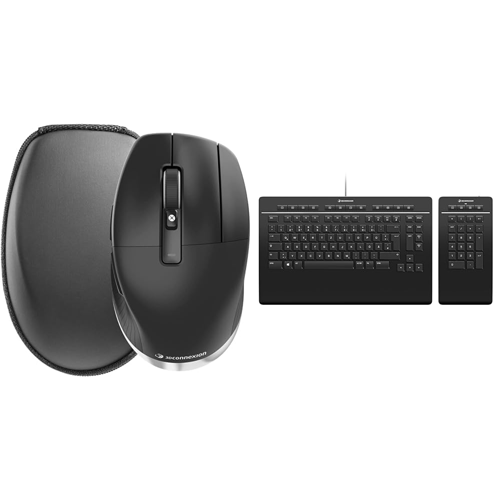 3Dconnexion CadMouse Pro Wireless & Keyboard Pro with Numpad (Tastatur, kabelgebunden, separater Nummernblock, deutsches Layout - QWERTZ), Mattschwarz