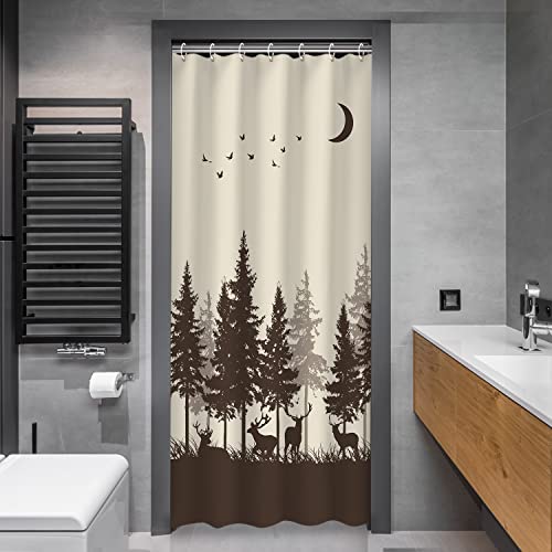 Rosielily Cabin Shower Curtains, Deer Shower Curtain, Camo Shower Curtain For Bathroom, Forest Moose Hunting 72 Inch Bathroom Curtain, Rustic Wildlife Shower Curtain Set With Hooks, Brown, 36Wx72H #TOP1