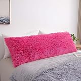 MEGO Luxury Fluffy Body Pillow Cover, 20x54 Shaggy Faux Fur Body Pillow Case, Soft Plush Fuzzy Body Pillowcase, Decorative Furry Long Bed Pillow with Zipper Closure Hug Pillow for Bedroom Hot Pink