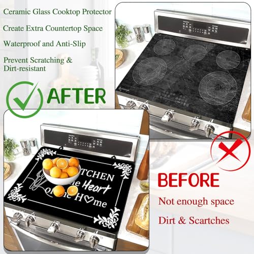 Image of Stove Top Cover for Electric Stove 28 inchx 20 inch, The Kitchen Is the Heart of the Home Heat Resistant Glass Top Stove Cover Protector, Glass Cooktop Covers, Kitchen Flat Electric Stove Top Covers