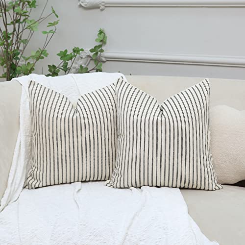 Hckot Black And Beige Striped Farmhouse Throw Pillow Covers 20 X 20 Inch, Set Of 2 Rustic Linen Decorative Pillow Case For Couch Sofa Cushion Cover Boho Modern Decor,Grey #TOP1