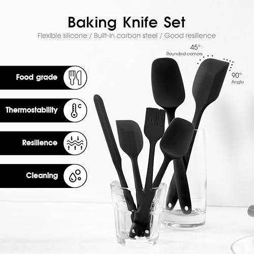 Miniatura 3 de Juego de espátulas de goma de silicona de grado alimenticio para hornear, cocinar y mezclar, resistentes al calor, antiadherentes, aptas para