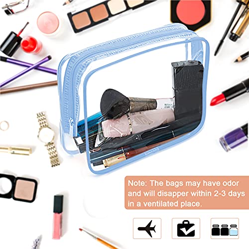 Clear Makeup Bags, APREUTY TSA Approved 6 Pcs Cosmetic Makeup Bags Set Clear PVC with Zipper Handle Portable Travel Luggage Pouch Airport Airline Vacation Organization (Haze Blue)