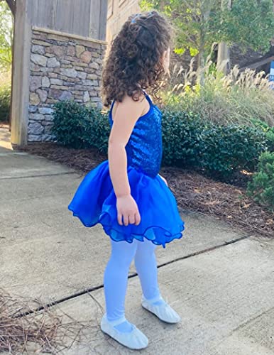 Zaclotre Little Girls Sequin Leotard Sparkly Strap Ballet Leotards Tutu Dress Ballerina Outfit Dance Costume For Kids Royal Blue Size 4-5 Toddler #TOP6