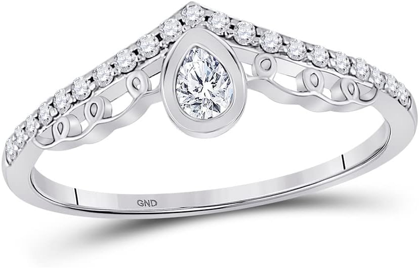 Solid 10K White Gold Womens Pear Real Natural Diamond Chevron Curved V Wedding Band Anniversary Ring 1/3 Carat (.30 Cttw)