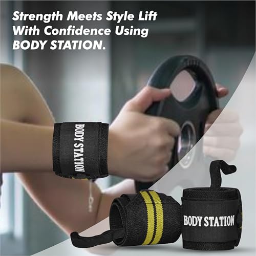 Image of Bodystation Pro Weightlifting Wrist Wraps with Thumb Loop | Adjustable Gym Wrist Support for Men & Women - Powerlifting, Crossfit, Strength Training & Pain Relief
