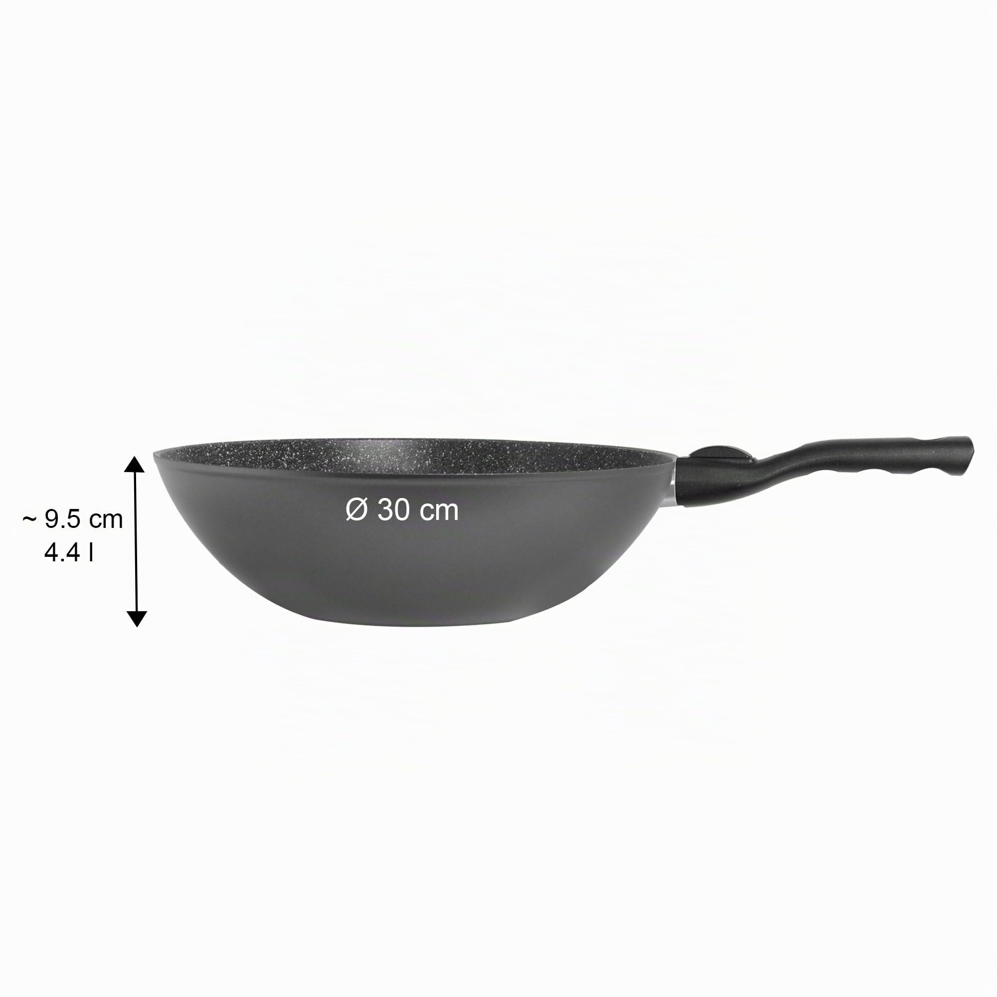 STONELINE Flex Poêle Wok 30 cm, Made in Germany, avec Poignée Amovible, Revêtement Antiadhésif avec de vraies particules de pierre, Compatible à l'Induction et au Four