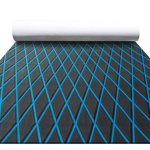 FOCEAN Boat Flooring EVA Foam Boat Decking Marine Mat Non-Slip Self-Adhesive Flooring Sheet for Motorboat Jon Boats Bass Boat Kayak RV Floor, 75''x 28'', Dark Grey with Blue Lines