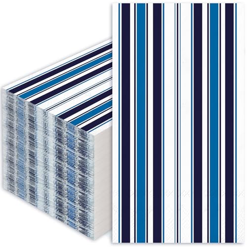 Serviettes en papier à rayures bleues 100 pièces pour essuie-mains invités cuisine et fête