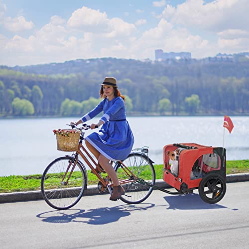 Hundeanhänger für Fahrrad, Fahrradanhänger für Hunde, inkl. Fahne und Gurt, klappbar und leicht im Kofferraum verstaubar, in den Farben: Rot, Sand, Minzgrün, Violettblau, Militärblau, Militärgrün
