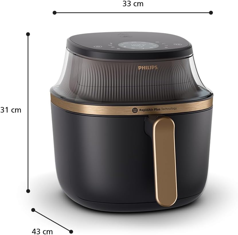 Close-up of Philips Airfryer cooking window with food inside