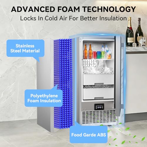 Image of SOZT Under Counter Ice Maker with Refrigerator Function, 120LBS /24H | Commercial Ice Machine, No-Melt Ice Storage, 24H Timer & Self-Cleaning, Built-in /Freestanding for Home Bar Cafe Restaurant