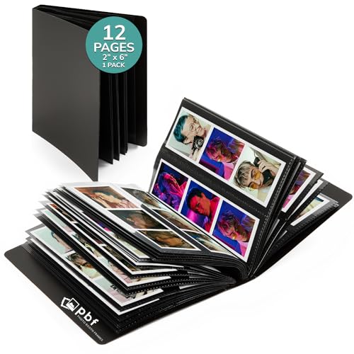 pbf Photo Booth Album | 2x6 Photo Album w/Picture Sleeves | 2x6 Strips Memory Book | Photo Strip Album | Wedding Photo Album for Photo Booth Pictures | 12 Pages Holds 48 Photos (Black 1-Pack)