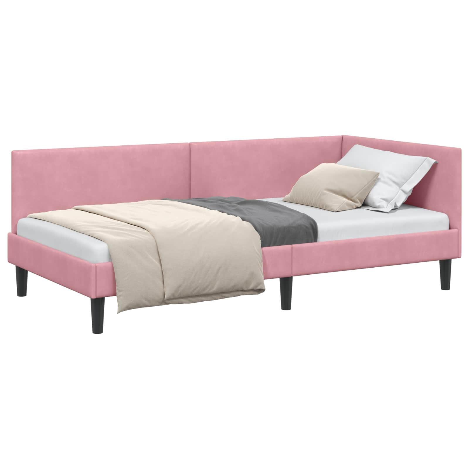 vidaXL Rama łóżka narożnego Z zagłówkiem Różowy 90 cm x 200 cm Aksamit