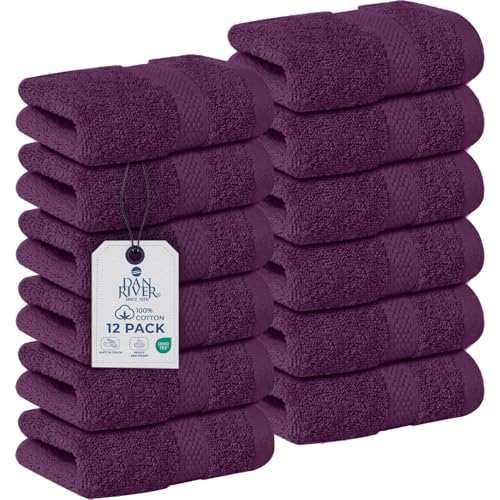 Image of DAN RIVER 12-Pack Premium 100% Cotton Purple Passion Face Towels for Bathroom - Reusable Face Wash Cloths for Showering 12 X 12 Inches - 550 GSM Super Soft & Absorbent Luxury WashCloths for Body & Spa
