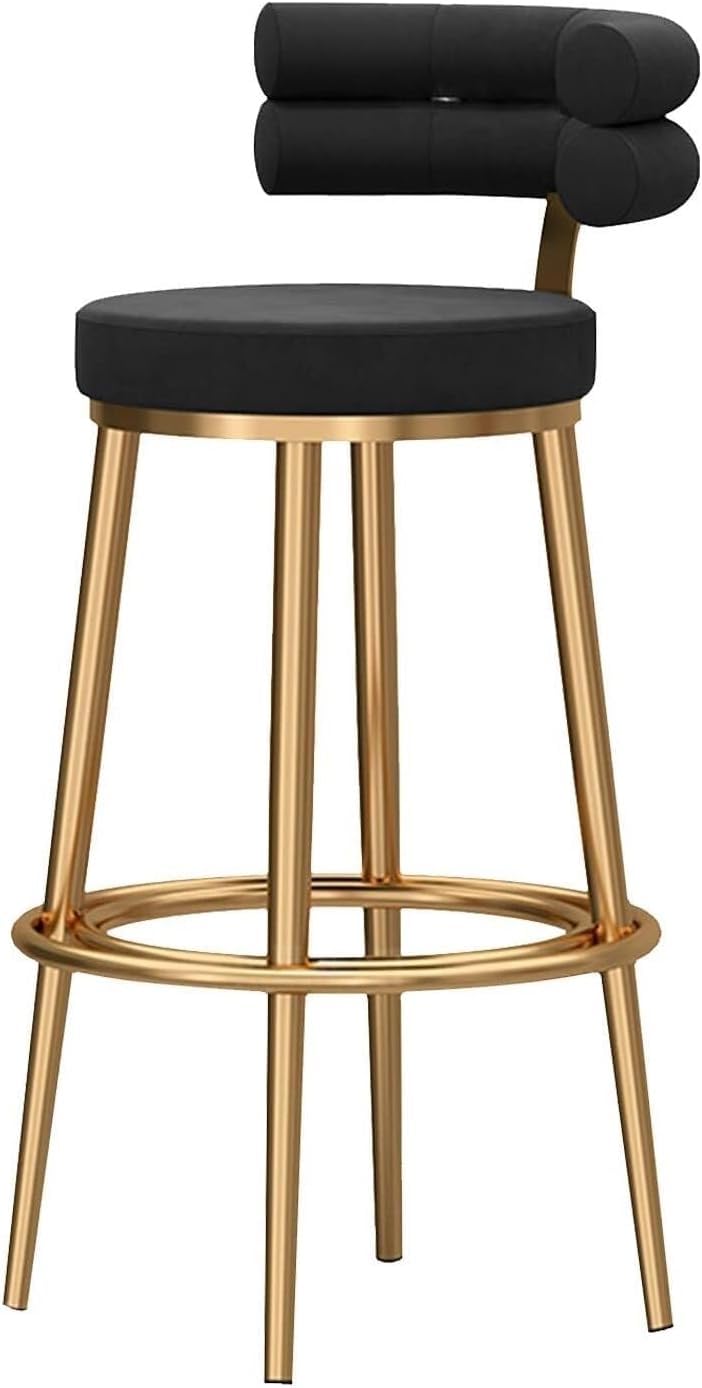 Taburete de Bar de Altura de mostrador, Moderno, con Respaldo de Terciopelo y Estructura de Metal Dorado (1 Unidad).
