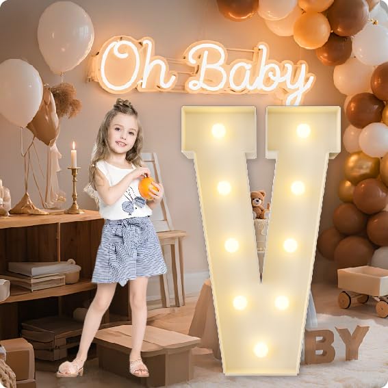 HXWEIYE Large Marquee Letter V, 3FT Battery Operated, Easy to Assemble