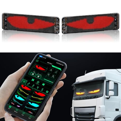 GDJGNUDK LED Eyes for Truck and Car, Devil Eyes, Dynamic LED, Smart Colourful Eye Lamp,Soft Screen, Diy Text Pattern Dynamic Led Smart Colorful Eye Lamp Soft Screen(70x173mm)