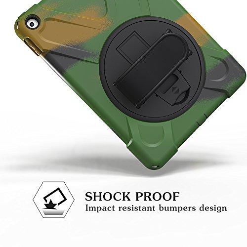 Braecn Mini5 Ipad Case,Ipad Mini 4 Case [Rugged/Shockproof] Drop Resistance Cover Case W/ 360 Degree Rotation Kickstand/Hand Strap/Adjustable Shoulder Strap For Apple Ipad Mini4Th/5Th Case(Camouflage) #TOP3