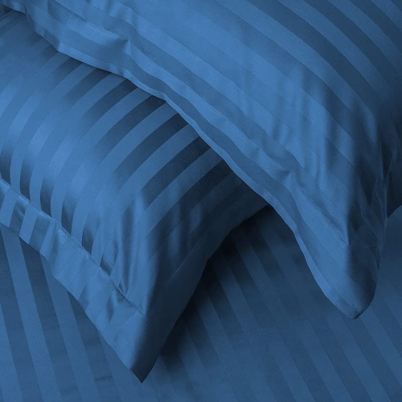 BSB HOME® 220 TC Premium Glace Cotton Solid Striped Pillow Covers | Super Soft and Breathable Envelope Closure| Set of 2 Pieces Pillow Covers King Size (Blue, 20 x 30 Inches)