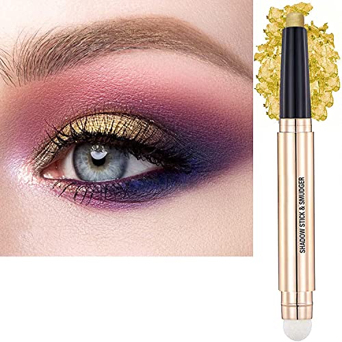 Metiplou Gold Eyeshadow Stick Cream Shimmer Smooth Eyeshadow Pencil Hypoallergenic Waterproof Long Lasting Eye Shadow Pen Highlighter Stick Multi-Dimensional Eyes Look (14# Gold Shimmer) #TOP8