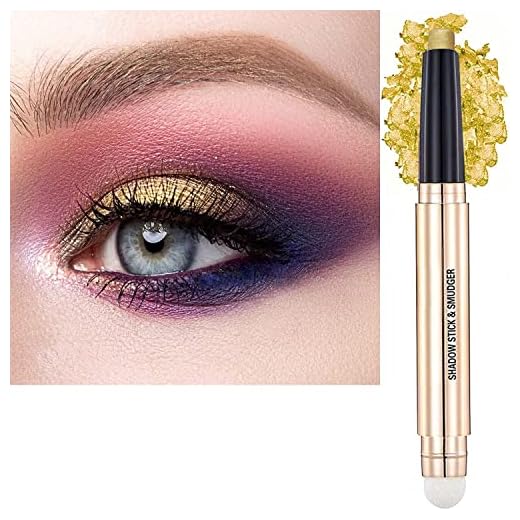 Metiplou Gold Eyeshadow Stick Cream Shimmer Smooth Eyeshadow Pencil Hypoallergenic Waterproof Long Lasting Eye shadow pen Highlighter Stick Multi-Dimensional eyes Look (14# Gold Shimmer)