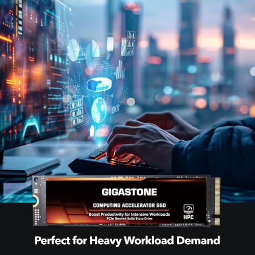 Gigastone HPC Computing M.2 SSD 2TB PCIe 4.0 NVMe SSD 5,000MB/s Host Memory Buffer Cache Accelerate Speed Coding Big Data Intensive Workloads, Internal Solid State Drive SLC Cache 3D NAND
