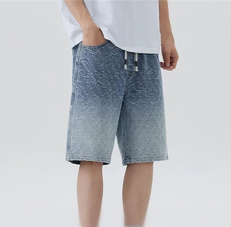 Men's Solid Color Casual High Waist Stretch Textured Denim Shorts