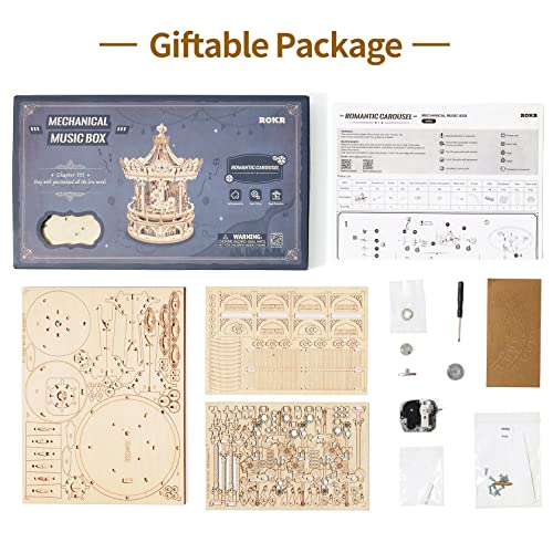 Rokr 3D Wooden Puzzles Music Box - Diy Model Building Kit Mechanical Merry-Go-Round Exquisite Display Gifts For Teens Man/Woman Family #TOP5