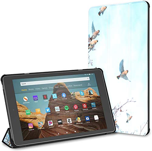 Kindle Hülle Pu Leder Smart Cover Herde Kleine Vögel Seidenschwanz Fliegen Blau Tablet Hülle Kindle Fire HD 10 Zoll Tablette Hülle (9. Generation