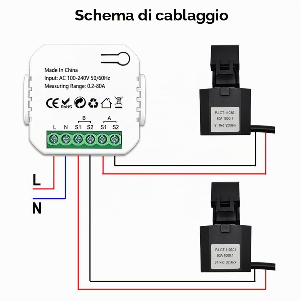 Wifi Misuratore di energia intelligente Sistema fotovoltaico solare Consumo di produzione di energia Misuratore di monitoraggio bidirezionale Controllo app telefono cellulare Monitor di energia con CT