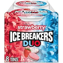 ICE BREAKERS Duo Fruit Plus Cool Strawberry Flavored Sugar Free Mints Pucks, 1.3 oz (8 Count)