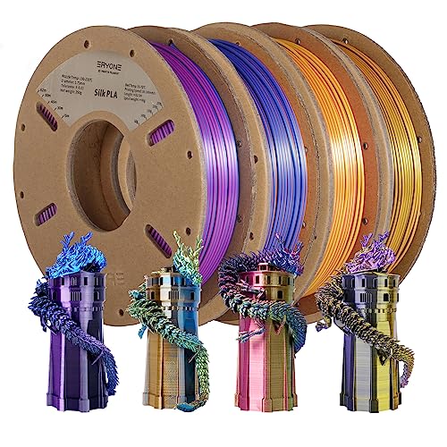 Image of ERYONE PLA Filament 1.75 mm, 3D Printer Filament Bundle, Multi Colour Pack 3D Printer Filament PLA + /-0.03 mm, 4 x 250 g /Pack, Tri Silk PLA, Gold /Purple /Black Red /Yellow /Blue Orange /Blue /Green