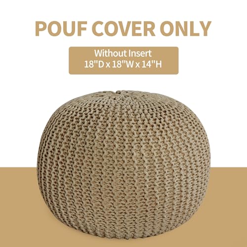 HOMBYS Unstuffed Ottoman Pouf Cover, 100% Cotton Handmade Knitted Ottoman Pouf Cover Round Foot Stool, Floor Bean Bag Chair, Foot Rest Storage for Living Room Bedroom, Khaki(Cover ONLY NO Filler) by HOMBYS - Image 2