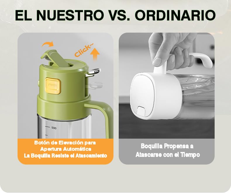 Miniatura 2 de Pulverizador Aceite Spray 2 en 1, 500ml Aceitera Spray Vidrio Borosilicato – Dispensador Aceite Antigoteo para Freidora de Aire, Cocina, Barbacoa, Ensaladas