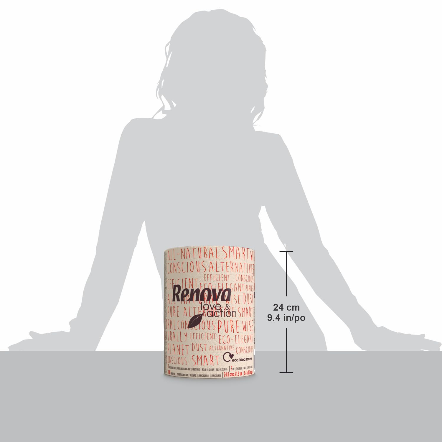 Renova Rollo de Cocina Ecológico Love & Action | 1 Rollo de Cocina Tamaño XXL | Color Kraft | Papel Certificado FSC®