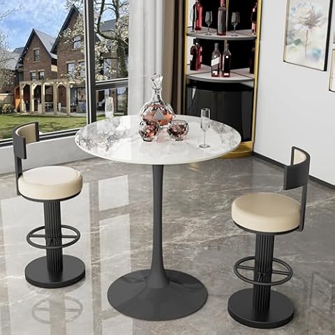 FATIVO 100cm Round Bar Table with Marble Top Cover