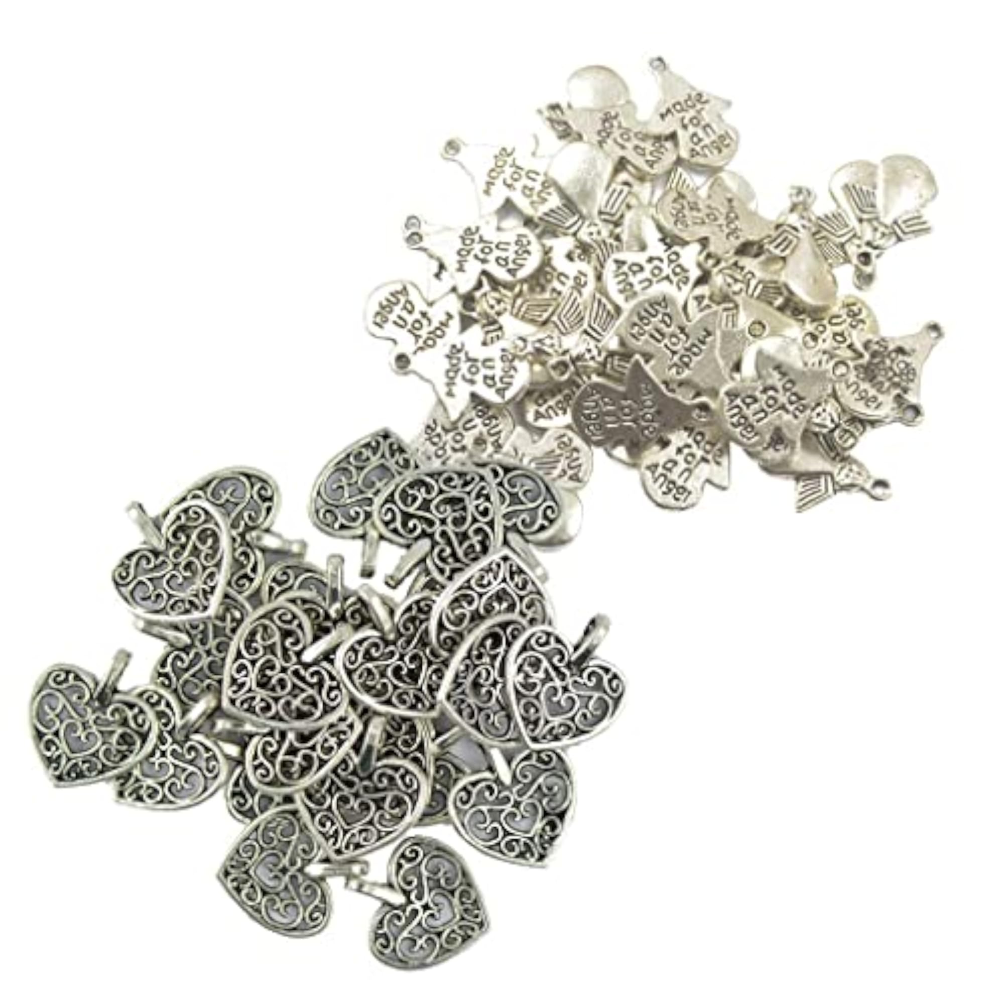 50 Pcs Tibetan Silver Filigree Heart Charms for DIY