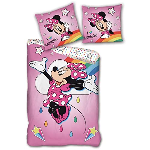 AYMAX S.P.R.L. Juego de Cama Minnie Rainbow, Funda nórdica de 140 x 200 cm y Funda de Almohada de 63 x 63 cm (RXZER23)