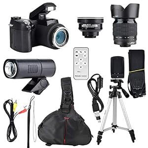 Digitale camera, 33MP HD D7300 camcorder camera groothoeklens + 24x telelens + LED + statief